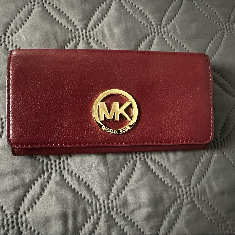 MICHAEL Michael Kors Burgundy Wallet with Gold Logo